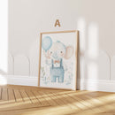 Lindo Póster para Habitación Infantil con Elefante · Elefante Acuarela con Globo · Decoración de Pared para Habitación de Bebé · Ilustración Animal en Pastel · Impresión sin Marco