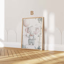 Lindo Póster para Habitación Infantil con Elefante · Elefante Acuarela con Globo · Decoración de Pared para Habitación de Bebé · Ilustración Animal en Pastel · Impresión sin Marco