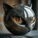 Estatua Gato Negro Halloween en Resina Textura Piedra – Adorno Estantería Hogar
