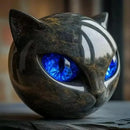 Estatua Gato Negro Halloween en Resina Textura Piedra – Adorno Estantería Hogar