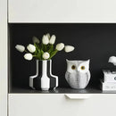 Florero rayas blanco y negro | Moderno jarrón de piso creativo