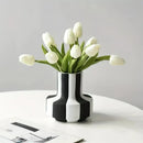 Florero rayas blanco y negro | Moderno jarrón de piso creativo
